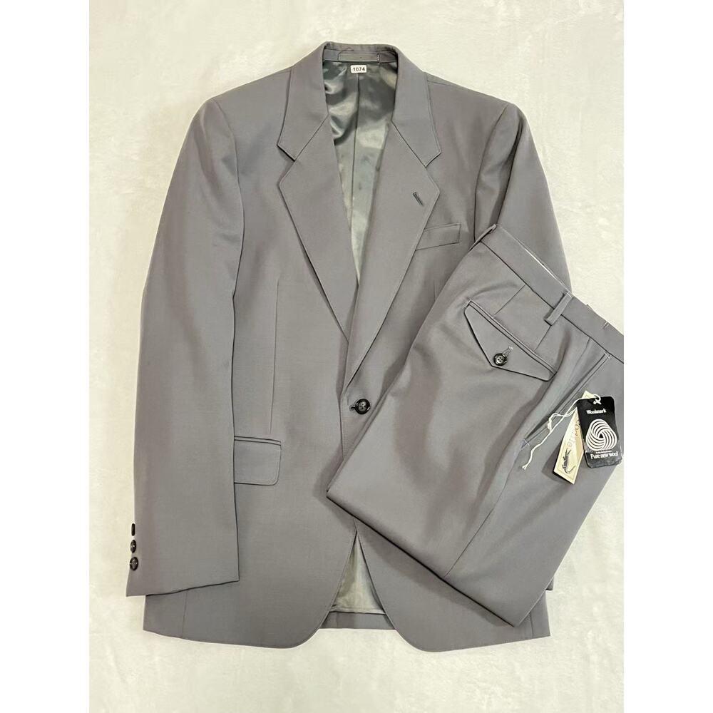 Crocodile Garments Full Wool Suit Grey S Pit to Pit Jacket 28W Trouser Handpick